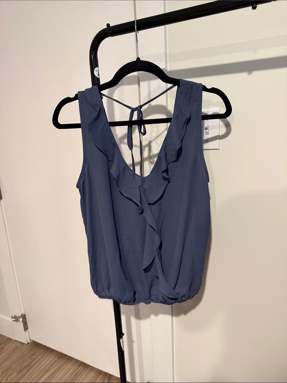 Daytrip Slate Blue Ruffle Front Sleeveless Camisole